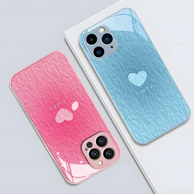 Cute Heart Design, Glossy Glass, Strap iPhone Case