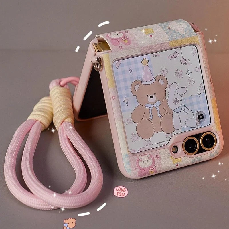 Creative Full-Wrap Strap Case for Galaxy Z Flip – Cute Animal Design & 360° Hinge Protection