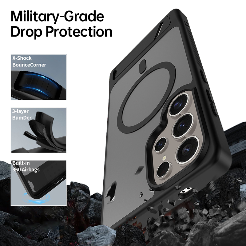 Matte Magnetic Armor Kickstand Case For Samsung S25 Ultra/Edge/Plus