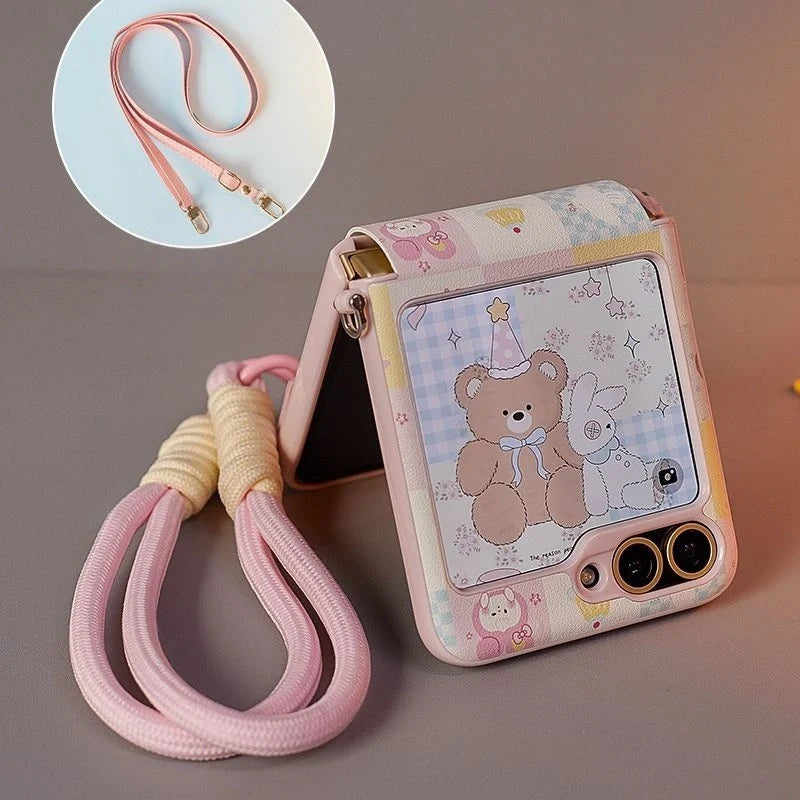 Creative Full-Wrap Strap Case for Galaxy Z Flip – Cute Animal Design & 360° Hinge Protection