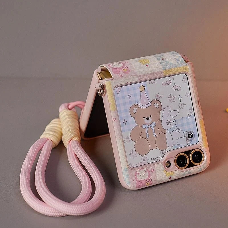 Creative Full-Wrap Strap Case for Galaxy Z Flip – Cute Animal Design & 360° Hinge Protection