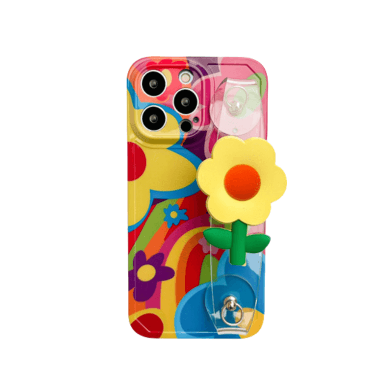 Colorful 3D Flower Grip Phone Case with Wrist & Crossbody Strap
