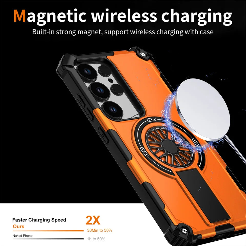 Invisible Fold Stand Magnetic Armor Case For Samsung S25 Edge